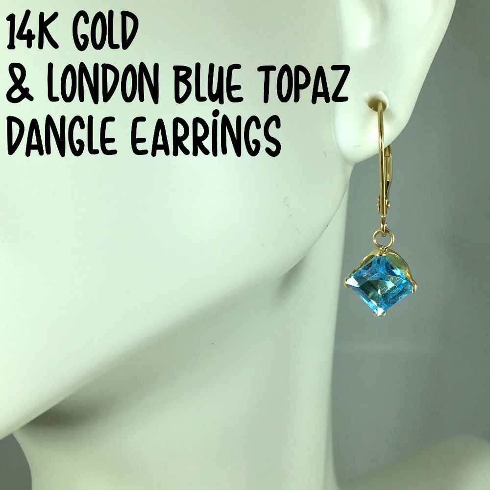 14K Gold and Blue Topaz Earrings